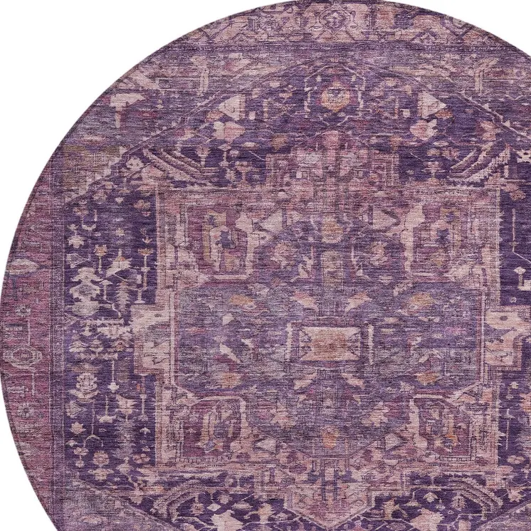 8' Eggplant Round Medallion Washable Indoor Outdoor Area Rug