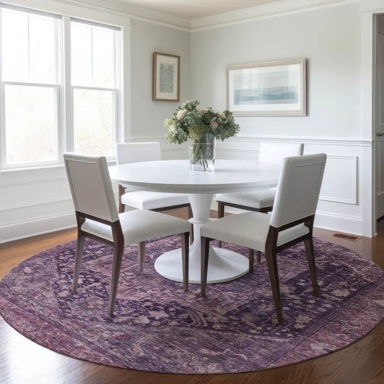 8' Eggplant Round Medallion Washable Indoor Outdoor Area Rug