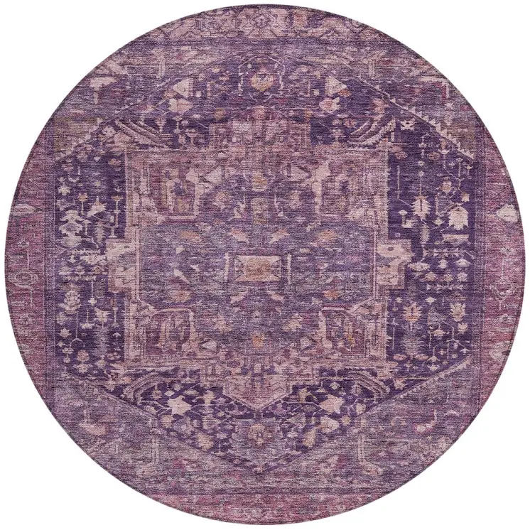 8' Eggplant Round Medallion Washable Indoor Outdoor Area Rug