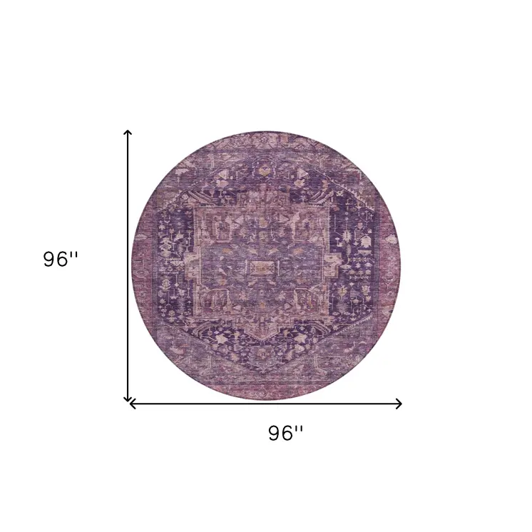 8' Eggplant Round Medallion Washable Indoor Outdoor Area Rug