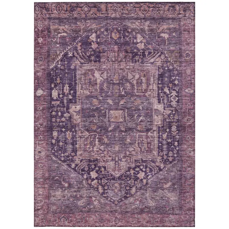 8' X 10' Eggplant Medallion Washable Indoor Outdoor Area Rug
