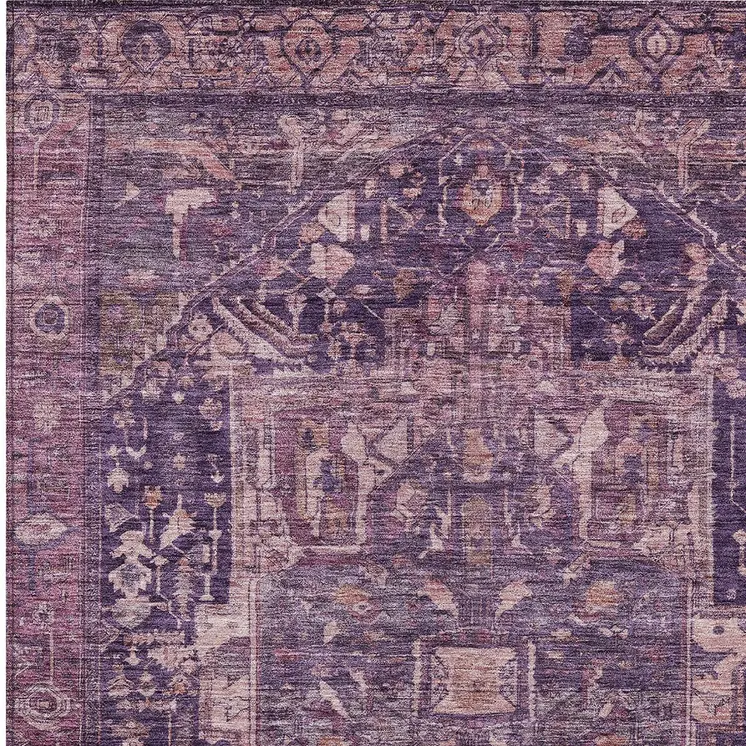 9' X 12' Eggplant Medallion Washable Indoor Outdoor Area Rug