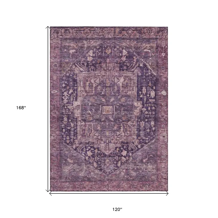 10' X 14' Eggplant Medallion Washable Indoor Outdoor Area Rug