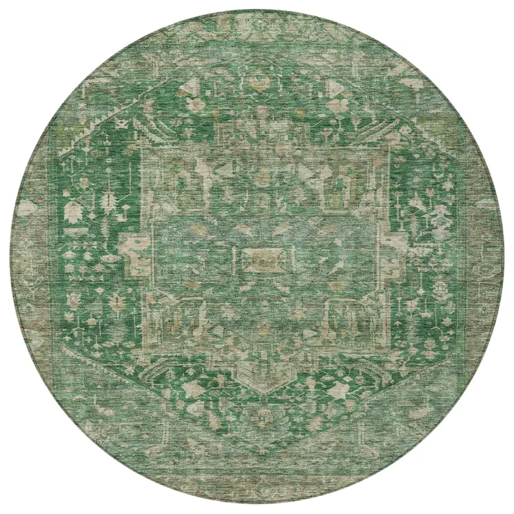 8' Emerald Round Medallion Washable Indoor Outdoor Area Rug