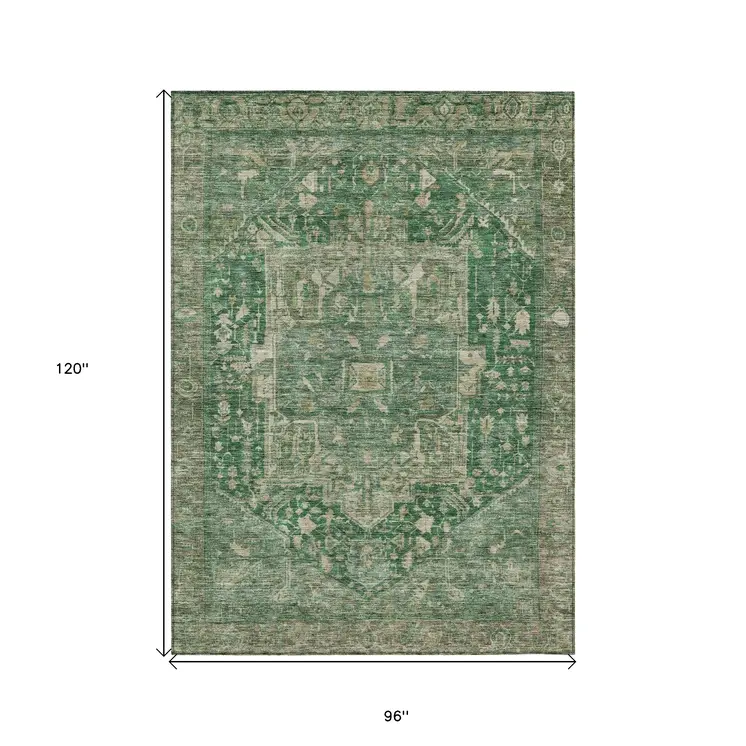 8' X 10' Emerald Medallion Washable Indoor Outdoor Area Rug