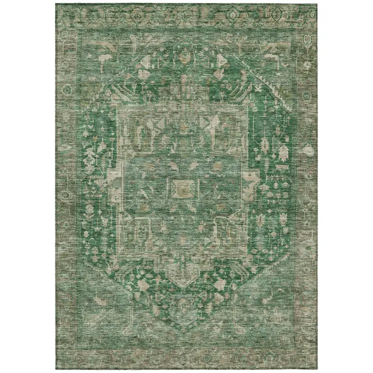 8' X 10' Emerald Medallion Washable Indoor Outdoor Area Rug