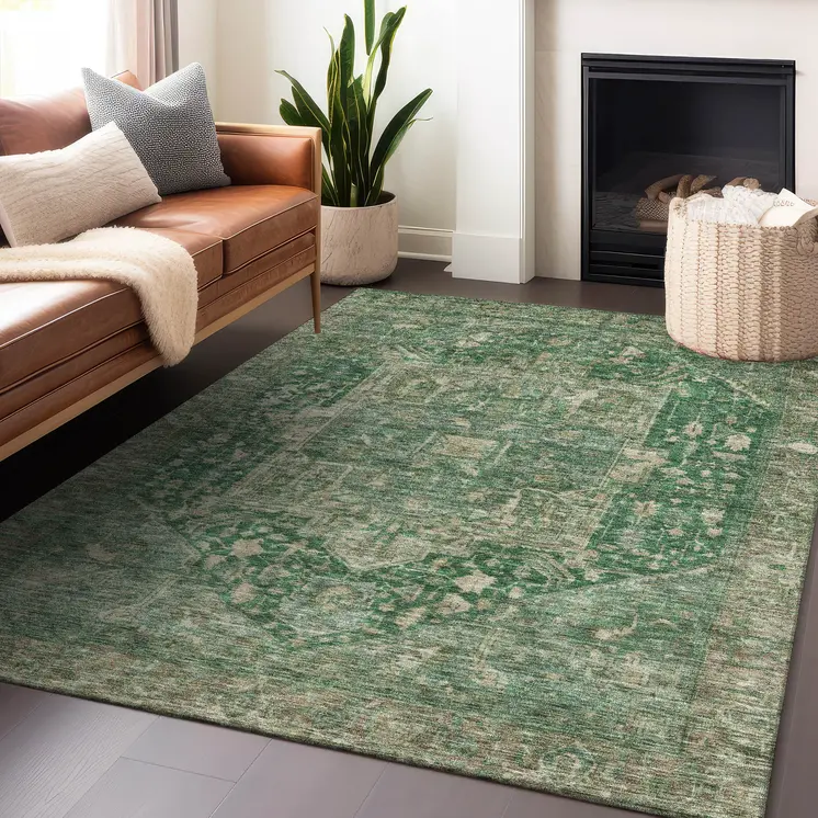 8' X 10' Emerald Medallion Washable Indoor Outdoor Area Rug