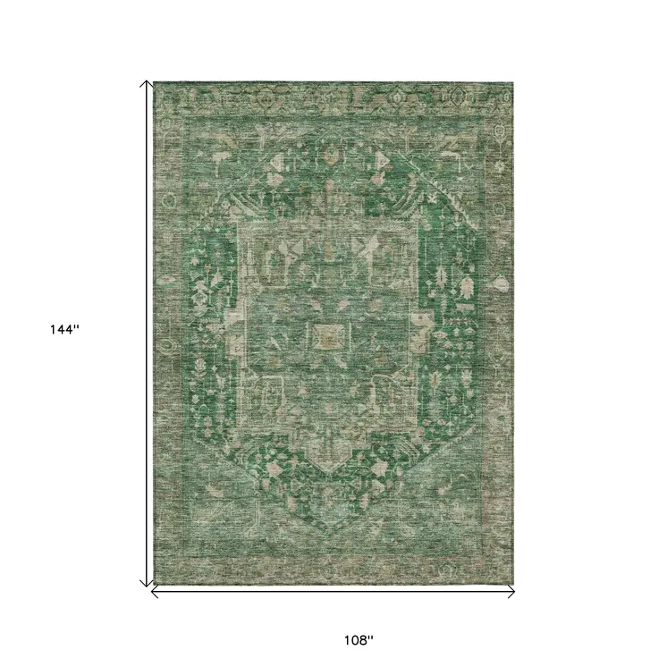 9' X 12' Emerald Medallion Washable Indoor Outdoor Area Rug