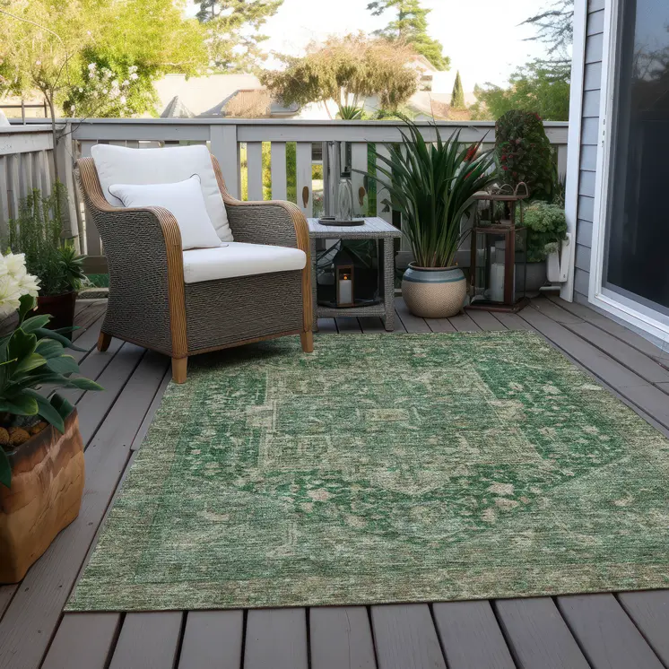 10' X 14' Emerald Medallion Washable Indoor Outdoor Area Rug
