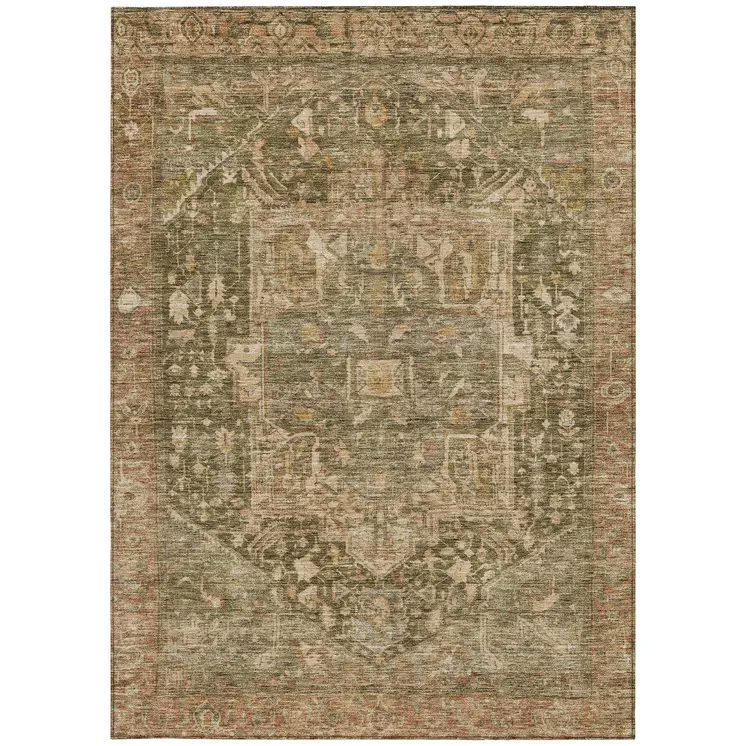 3' X 5' Fern Green Medallion Washable Indoor Outdoor Area Rug