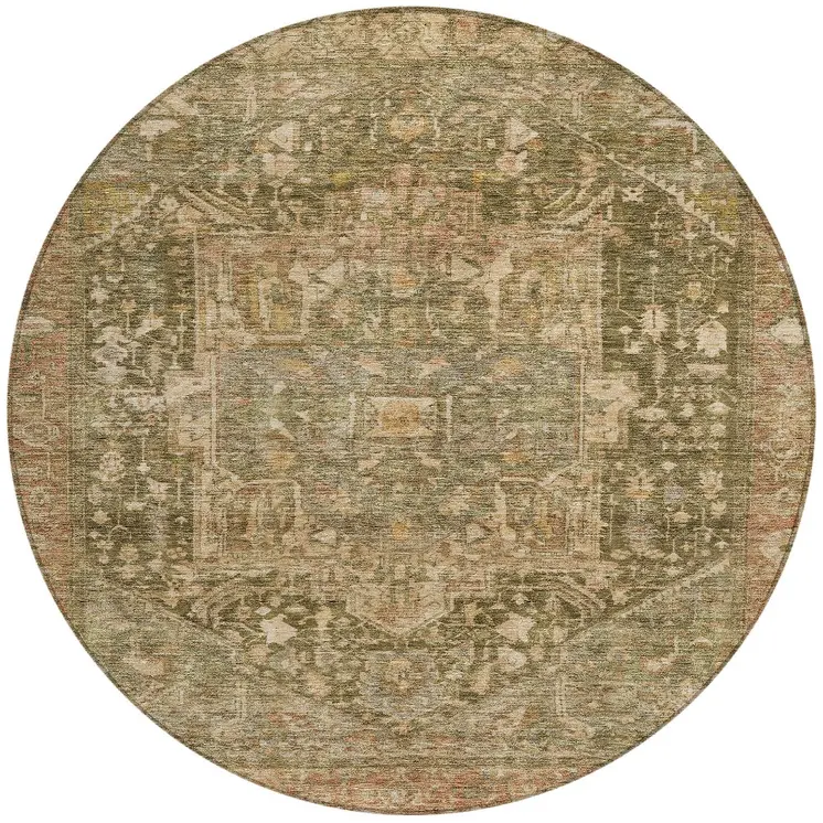 8' Fern Green Round Medallion Washable Indoor Outdoor Area Rug