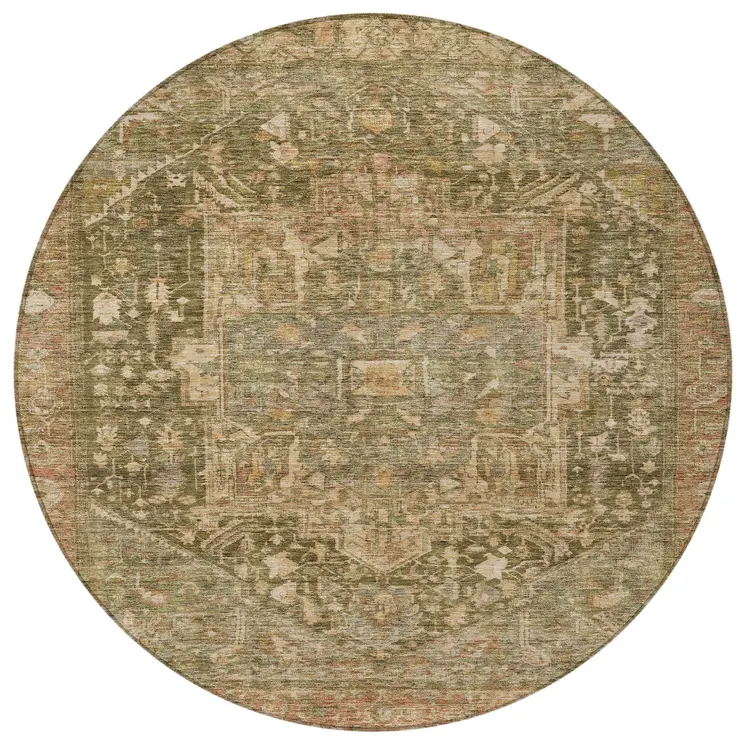 8' Fern Green Round Medallion Washable Indoor Outdoor Area Rug