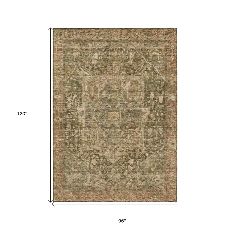 8' X 10' Fern Green Medallion Washable Indoor Outdoor Area Rug