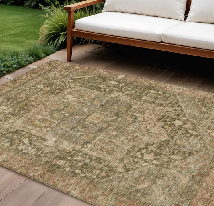 9' X 12' Fern Green Medallion Washable Indoor Outdoor Area Rug