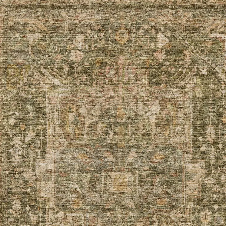 9' X 12' Fern Green Medallion Washable Indoor Outdoor Area Rug