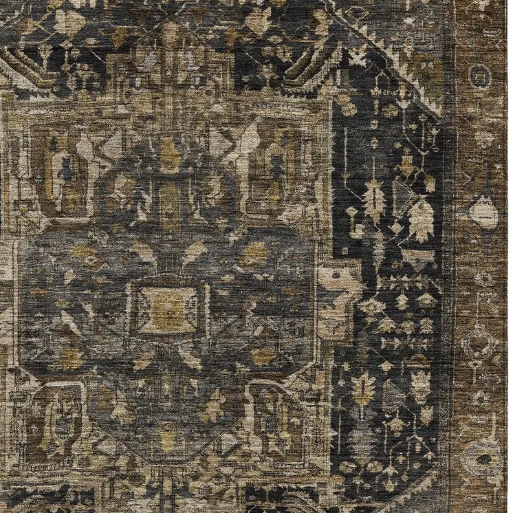 3' X 5' Brown Medallion Washable Indoor Outdoor Area Rug