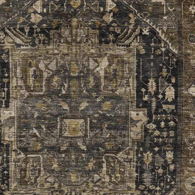 5' X 8' Brown Medallion Washable Indoor Outdoor Area Rug