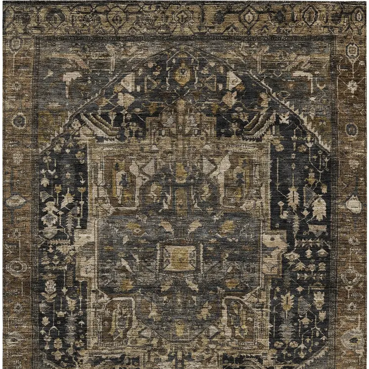8' X 10' Brown Medallion Washable Indoor Outdoor Area Rug