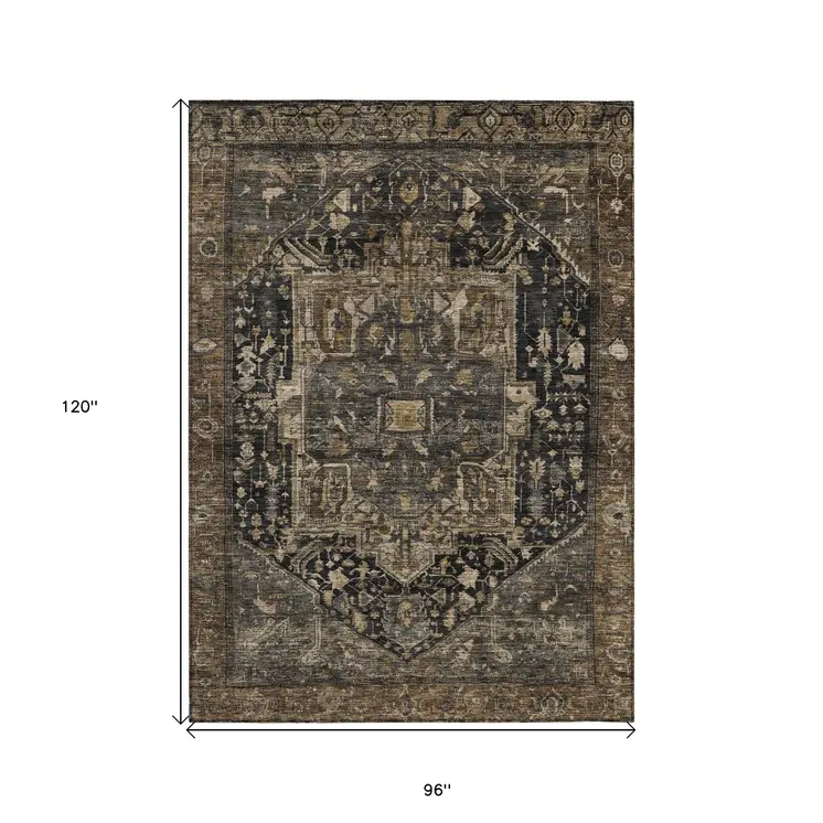8' X 10' Brown Medallion Washable Indoor Outdoor Area Rug