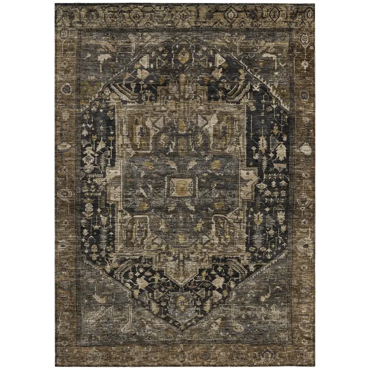 8' X 10' Brown Medallion Washable Indoor Outdoor Area Rug