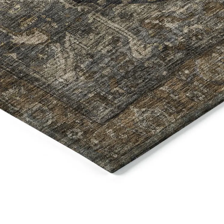 8' X 10' Brown Medallion Washable Indoor Outdoor Area Rug