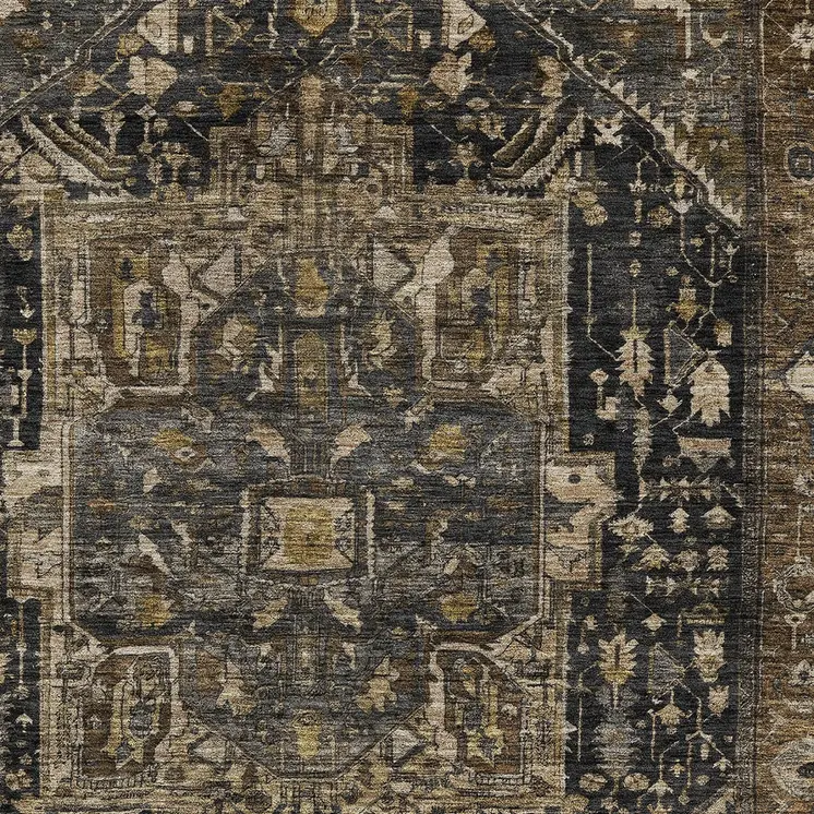 9' X 12' Brown Medallion Washable Indoor Outdoor Area Rug