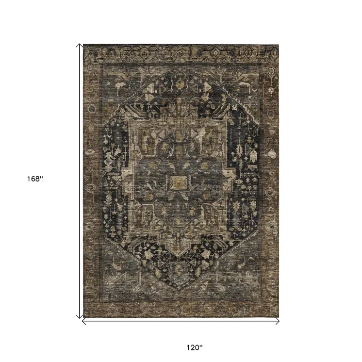 10' X 14' Brown Medallion Washable Indoor Outdoor Area Rug