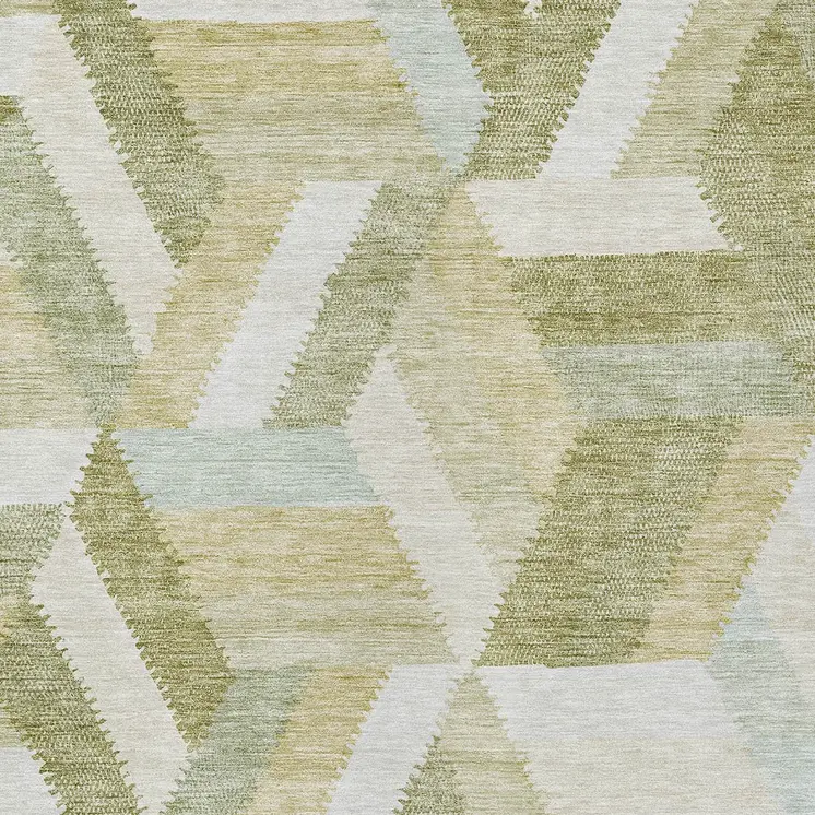 5' X 8' Artichoke Green Geometric Washable Indoor Outdoor Area Rug