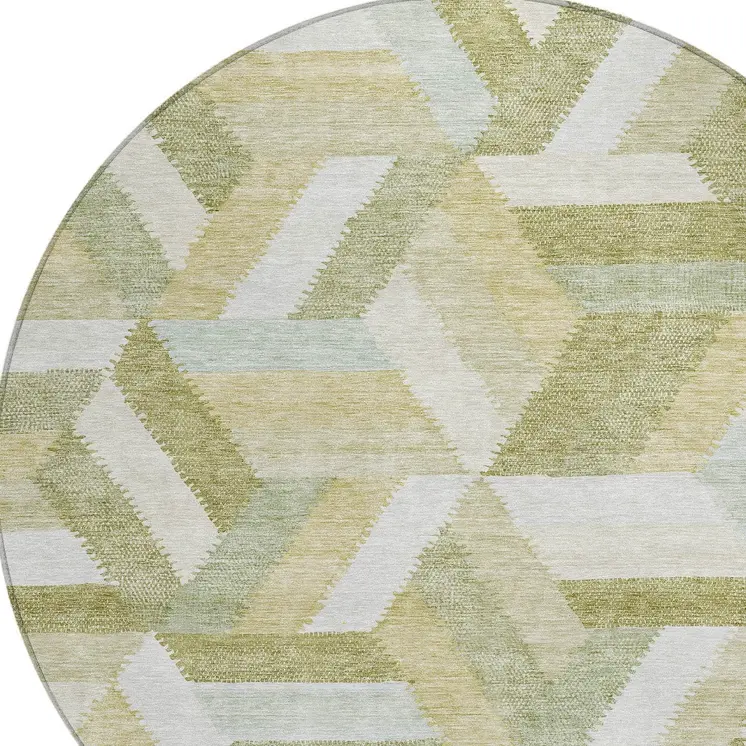 8' Artichoke Green Round Geometric Washable Indoor Outdoor Area Rug