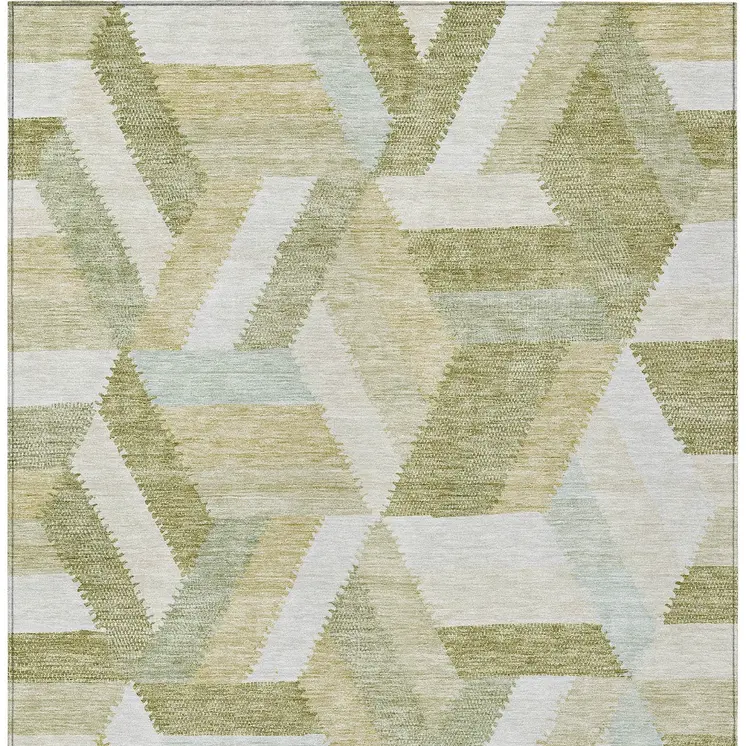 8' X 10' Artichoke Green Geometric Washable Indoor Outdoor Area Rug