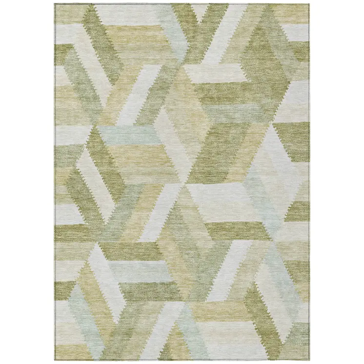 8' X 10' Artichoke Green Geometric Washable Indoor Outdoor Area Rug