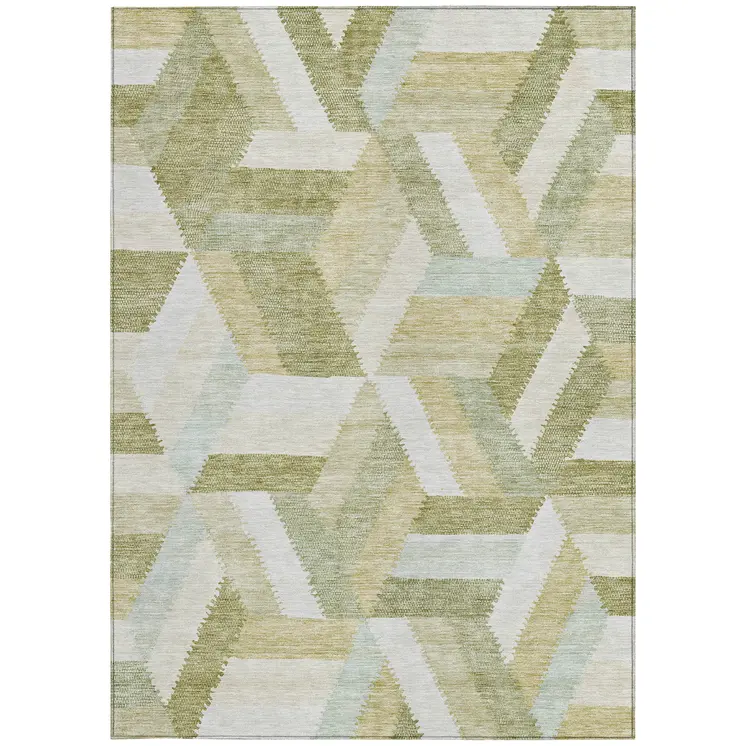 9' X 12' Artichoke Green Geometric Washable Indoor Outdoor Area Rug