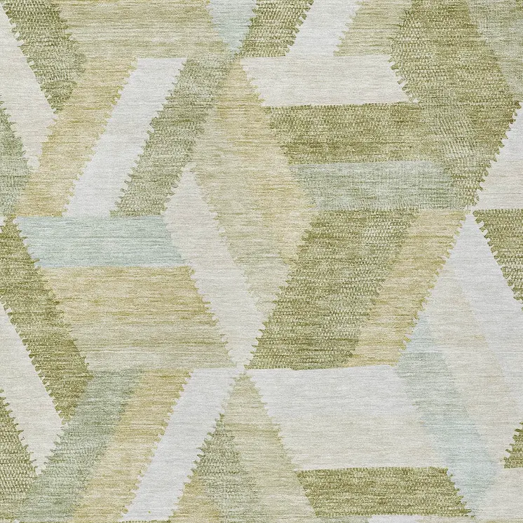 10' X 14' Artichoke Green Geometric Washable Indoor Outdoor Area Rug