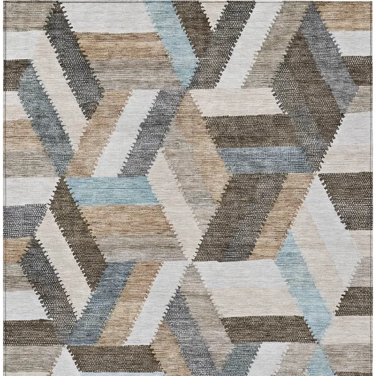 3' X 5' Brown Geometric Washable Indoor Outdoor Area Rug