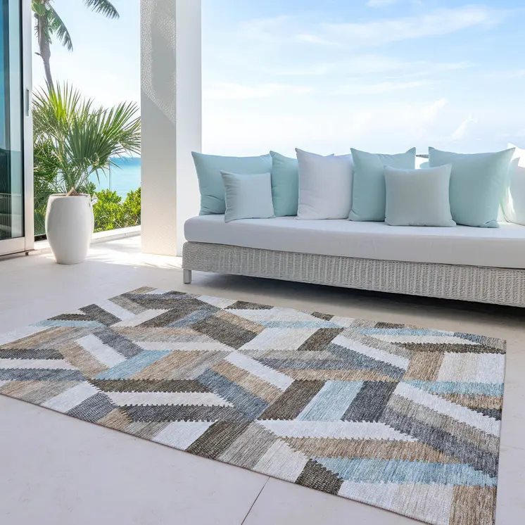 3' X 5' Brown Geometric Washable Indoor Outdoor Area Rug