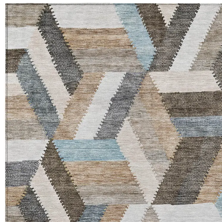 5' X 8' Brown Geometric Washable Indoor Outdoor Area Rug