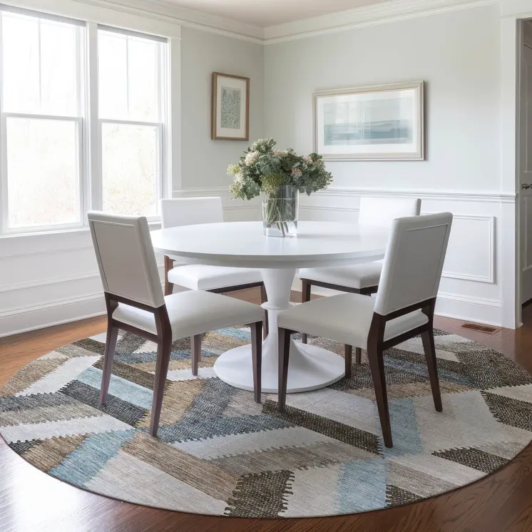8' Brown Round Geometric Washable Indoor Outdoor Area Rug