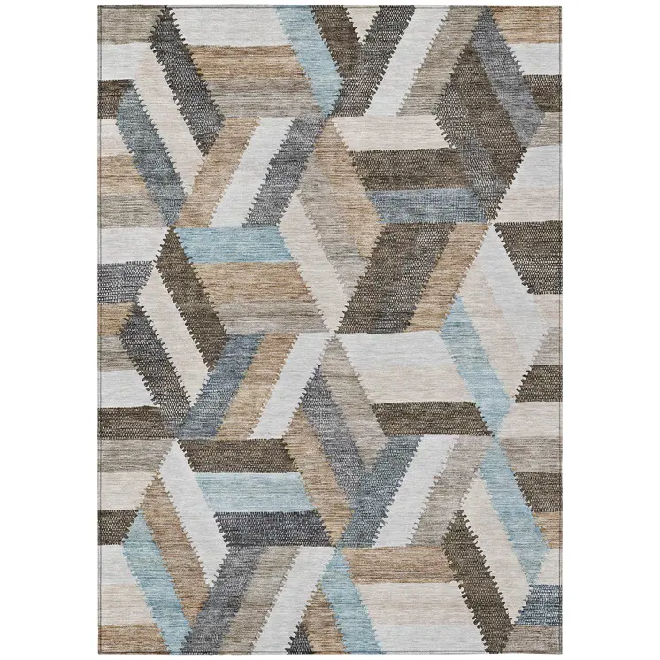 8' X 10' Brown Geometric Washable Indoor Outdoor Area Rug