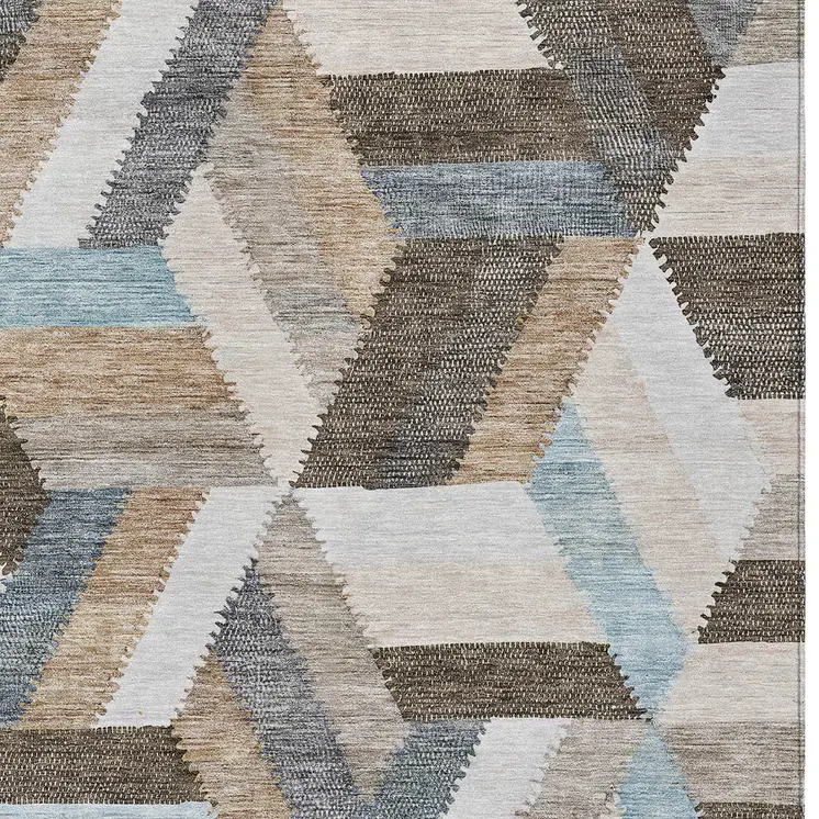 10' X 14' Brown Geometric Washable Indoor Outdoor Area Rug