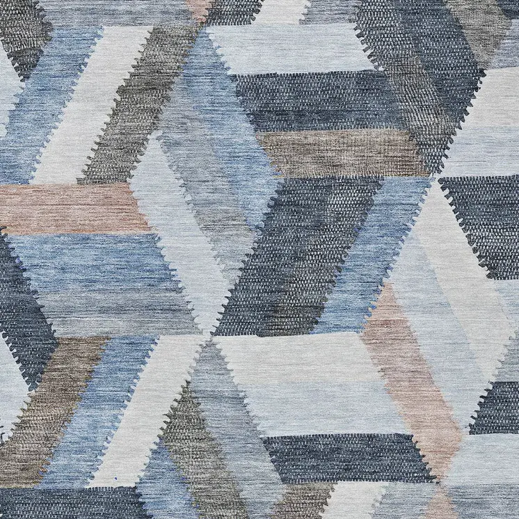 3' X 5' Blue Geometric Washable Indoor Outdoor Area Rug