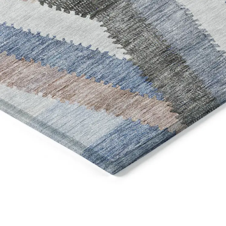 8' Blue Round Geometric Washable Indoor Outdoor Area Rug