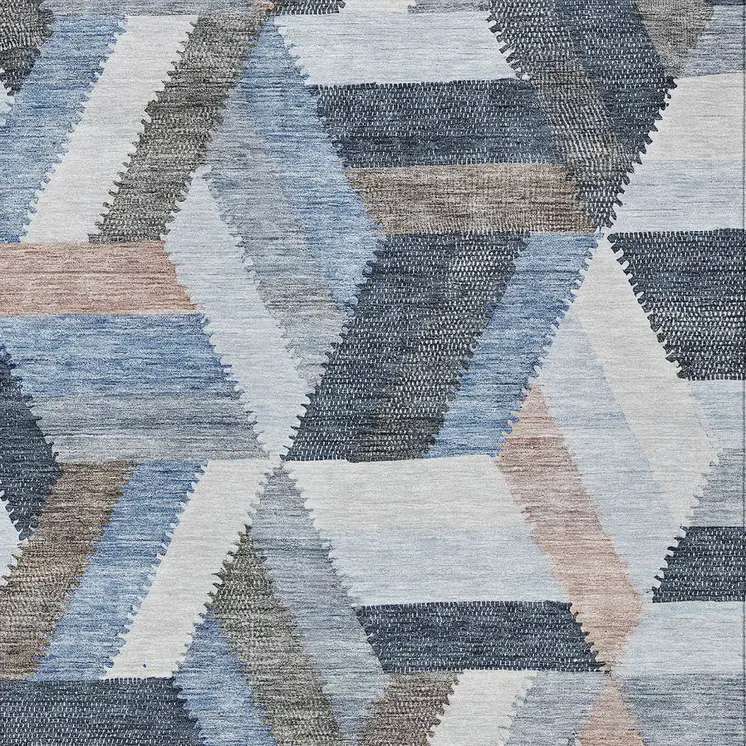 8' X 10' Blue Geometric Washable Indoor Outdoor Area Rug