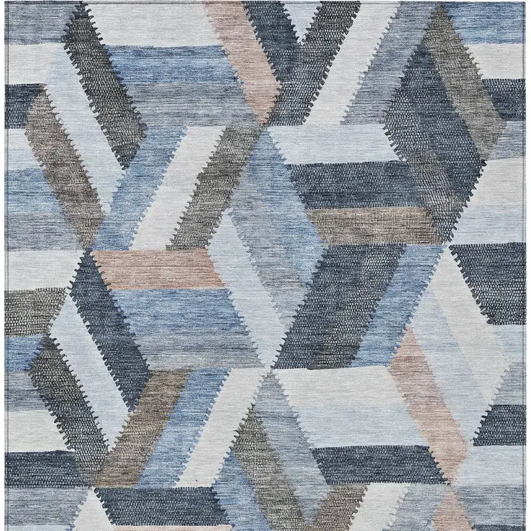10' X 14' Blue Geometric Washable Indoor Outdoor Area Rug