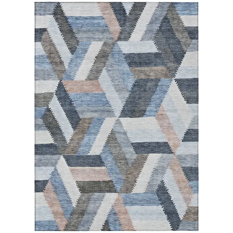10' X 14' Blue Geometric Washable Indoor Outdoor Area Rug