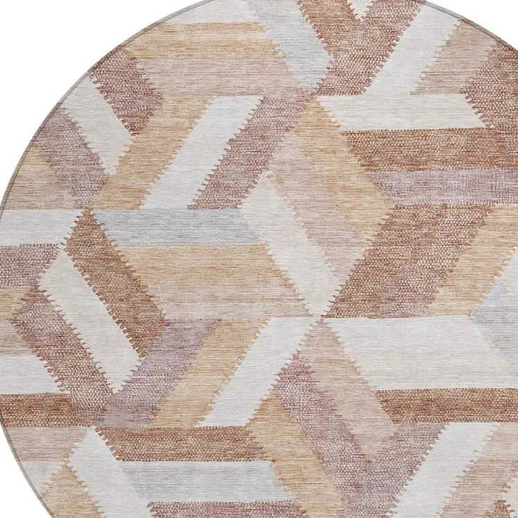 8' Copper Round Geometric Washable Indoor Outdoor Area Rug