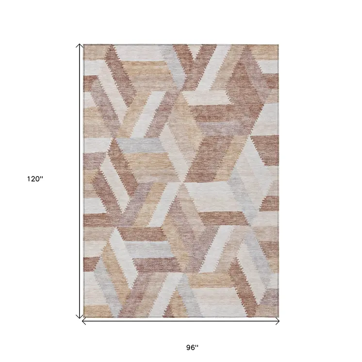 8' X 10' Copper Geometric Washable Indoor Outdoor Area Rug