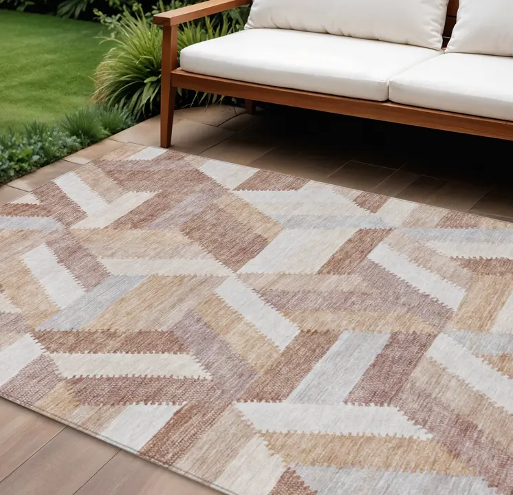 8' X 10' Copper Geometric Washable Indoor Outdoor Area Rug