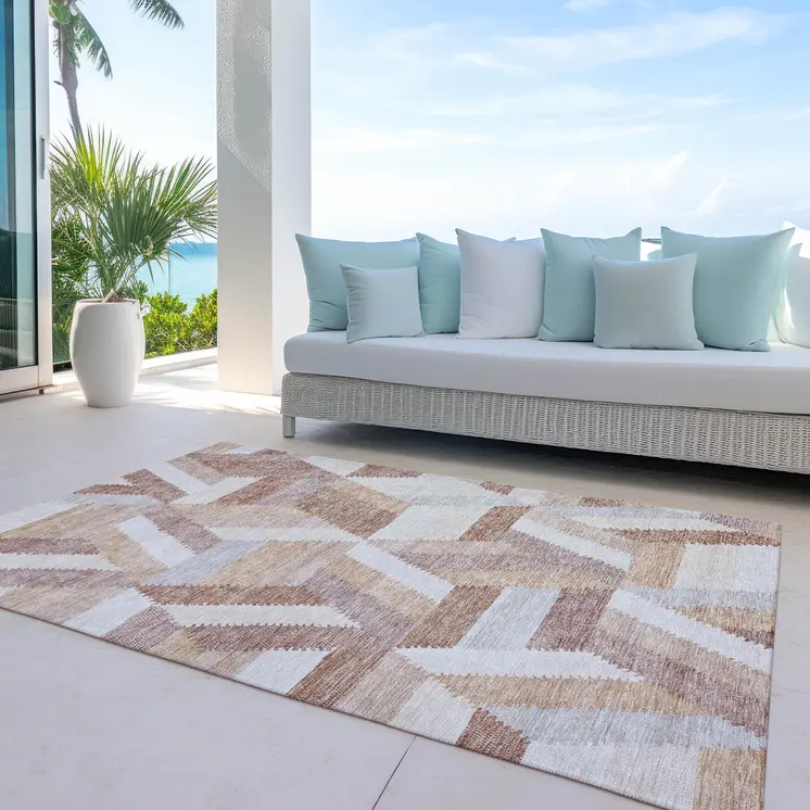 8' X 10' Copper Geometric Washable Indoor Outdoor Area Rug