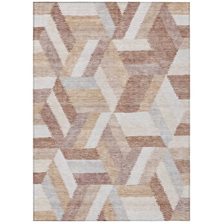 8' X 10' Copper Geometric Washable Indoor Outdoor Area Rug
