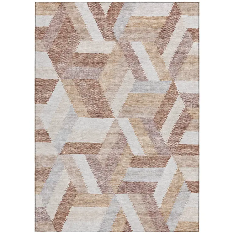 10' X 14' Copper Geometric Washable Indoor Outdoor Area Rug